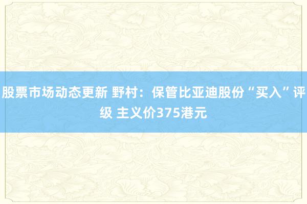 股票市场动态更新 野村：保管比亚迪股份“买入”评级 主义价375港元