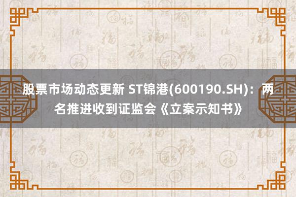 股票市场动态更新 ST锦港(600190.SH)：两名推进收到证监会《立案示知书》