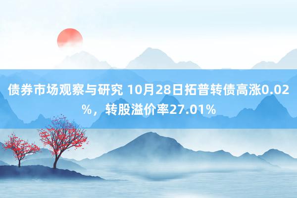 债券市场观察与研究 10月28日拓普转债高涨0.02%，转股溢价率27.01%