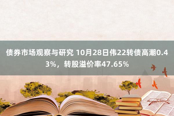 债券市场观察与研究 10月28日伟22转债高潮0.43%，转股溢价率47.65%