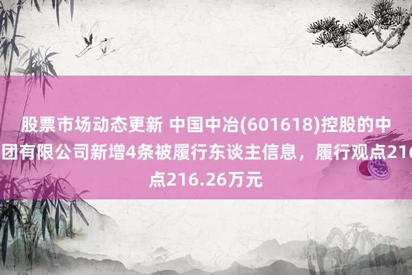 股票市场动态更新 中国中冶(601618)控股的中国三冶集团有限公司新增4条被履行东谈主信息，履行观点216.26万元