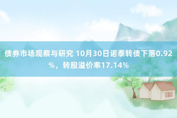 债券市场观察与研究 10月30日诺泰转债下落0.92%，转股溢价率17.14%