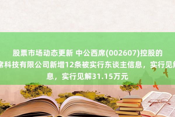 股票市场动态更新 中公西席(002607)控股的北京中公西席科技有限公司新增12条被实行东谈主信息，实行见解31.15万元