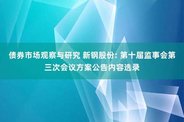 债券市场观察与研究 新钢股份: 第十届监事会第三次会议方案公告内容选录