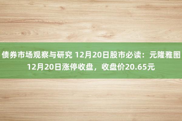 债券市场观察与研究 12月20日股市必读：元隆雅图12月20日涨停收盘，收盘价20.65元