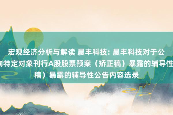 宏观经济分析与解读 晨丰科技: 晨丰科技对于公司2023年度向特定对象刊行A股股票预案（矫正稿）暴露的辅导性公告内容选录