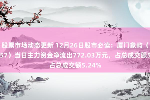 股票市场动态更新 12月26日股市必读：厦门象屿（600057）当日主力资金净流出772.03万元，占总成交额5.24%