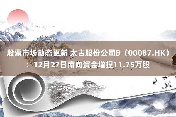 股票市场动态更新 太古股份公司B（00087.HK）：12月27日南向资金增捏11.75万股