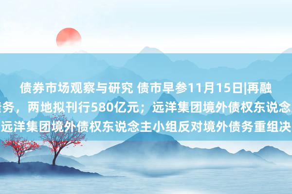 债券市场观察与研究 债市早参11月15日|再融资专项债置换存量隐性债务，两地拟刊行580亿元；远洋集团境外债权东说念主小组反对境外债务重组决议