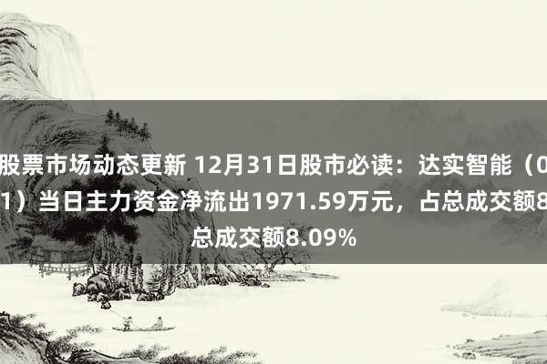 股票市场动态更新 12月31日股市必读：达实智能（002421）当日主力资金净流出1971.59万元，占总成交额8.09%