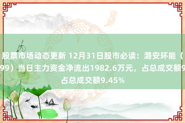 股票市场动态更新 12月31日股市必读：潞安环能（601699）当日主力资金净流出1982.6万元，占总成交额9.45%