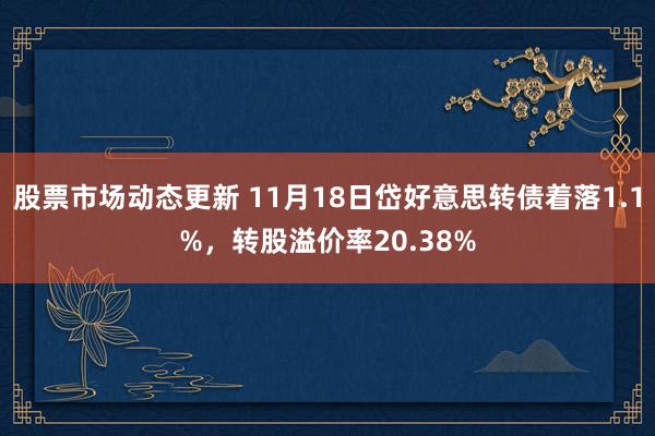 股票市场动态更新 11月18日岱好意思转债着落1.1%，转股溢价率20.38%