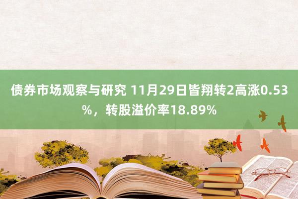 债券市场观察与研究 11月29日皆翔转2高涨0.53%，转股溢价率18.89%