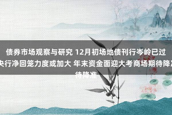 债券市场观察与研究 12月初场地债刊行岑岭已过 央行净回笼力度或加大 年末资金面迎大考商场期待降准