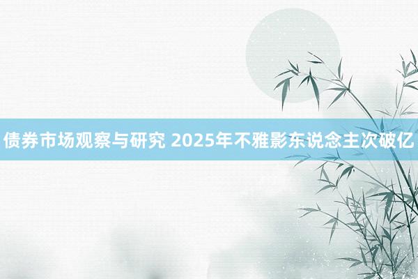 债券市场观察与研究 2025年不雅影东说念主次破亿