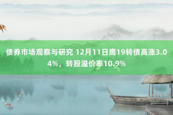 债券市场观察与研究 12月11日鹰19转债高涨3.04%，转股溢价率10.9%