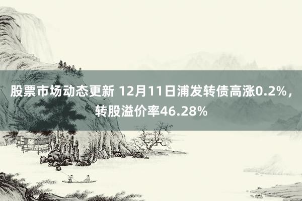 股票市场动态更新 12月11日浦发转债高涨0.2%，转股溢价率46.28%