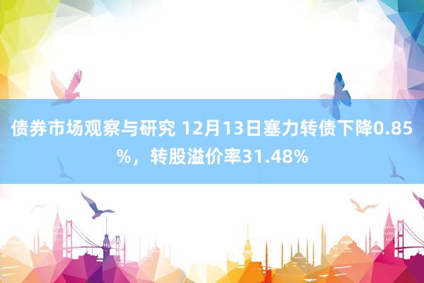 债券市场观察与研究 12月13日塞力转债下降0.85%，转股溢价率31.48%