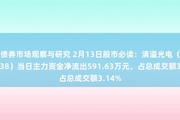 债券市场观察与研究 2月13日股市必读：清溢光电（688138）当日主力资金净流出591.63万元，占总成交额3.14%