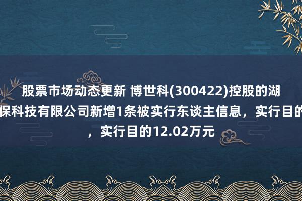 股票市场动态更新 博世科(300422)控股的湖南博世科环保科技有限公司新增1条被实行东谈主信息，实行目的12.02万元