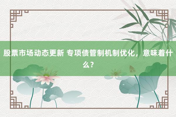 股票市场动态更新 专项债管制机制优化，意味着什么？