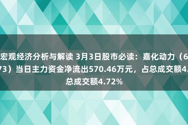 宏观经济分析与解读 3月3日股市必读：嘉化动力（600273）当日主力资金净流出570.46万元，占总成交额4.72%