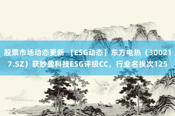 股票市场动态更新 【ESG动态】东方电热（300217.SZ）获妙盈科技ESG评级CC，行业名挨次125