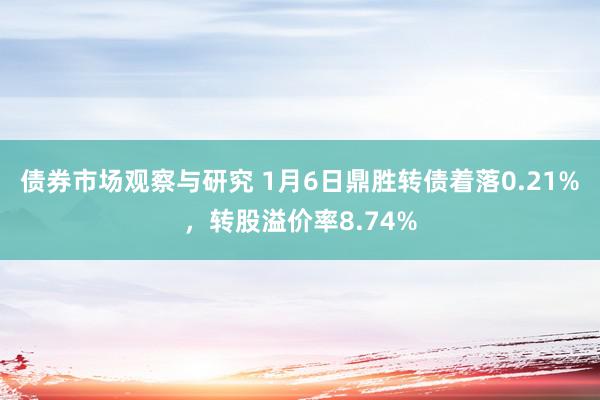 债券市场观察与研究 1月6日鼎胜转债着落0.21%，转股溢价率8.74%