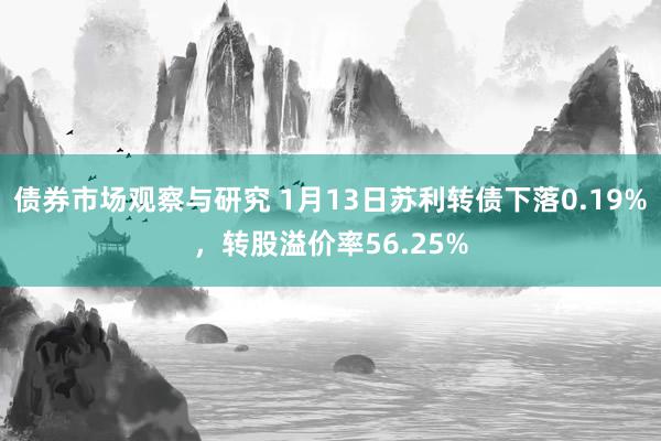 债券市场观察与研究 1月13日苏利转债下落0.19%，转股溢价率56.25%